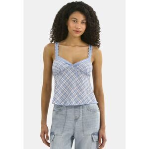 NEW NWT Blue Plaid Seersucker Sz XS (0-2) Adjustable Straps Camisole Top NOBO